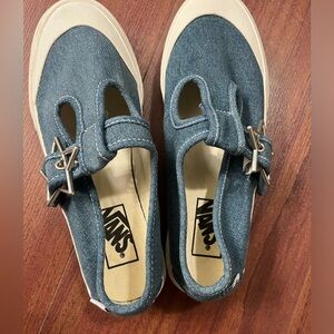 NEW VANS Style 93 Mary Jane Blue Denim Canvas Star Buckle Shoes Women's